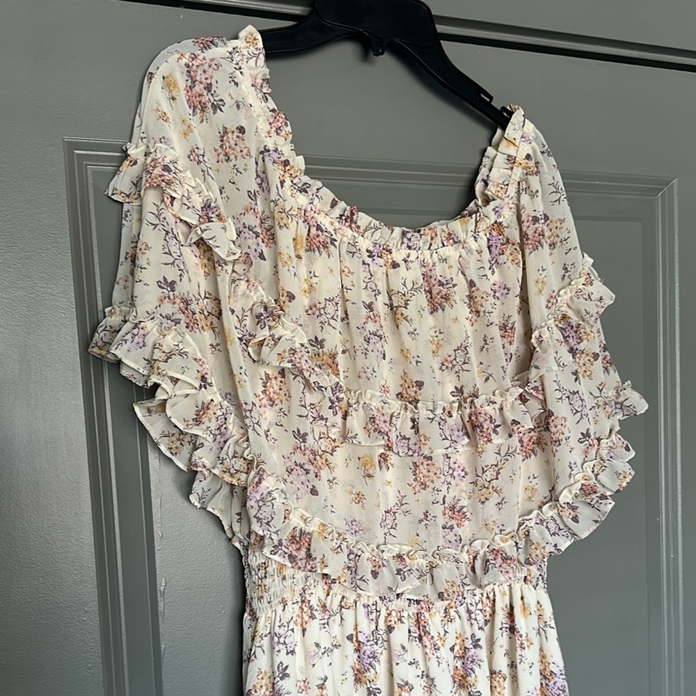 Vici Off-the-shoulder Cream Pink Floral Maxi Dress